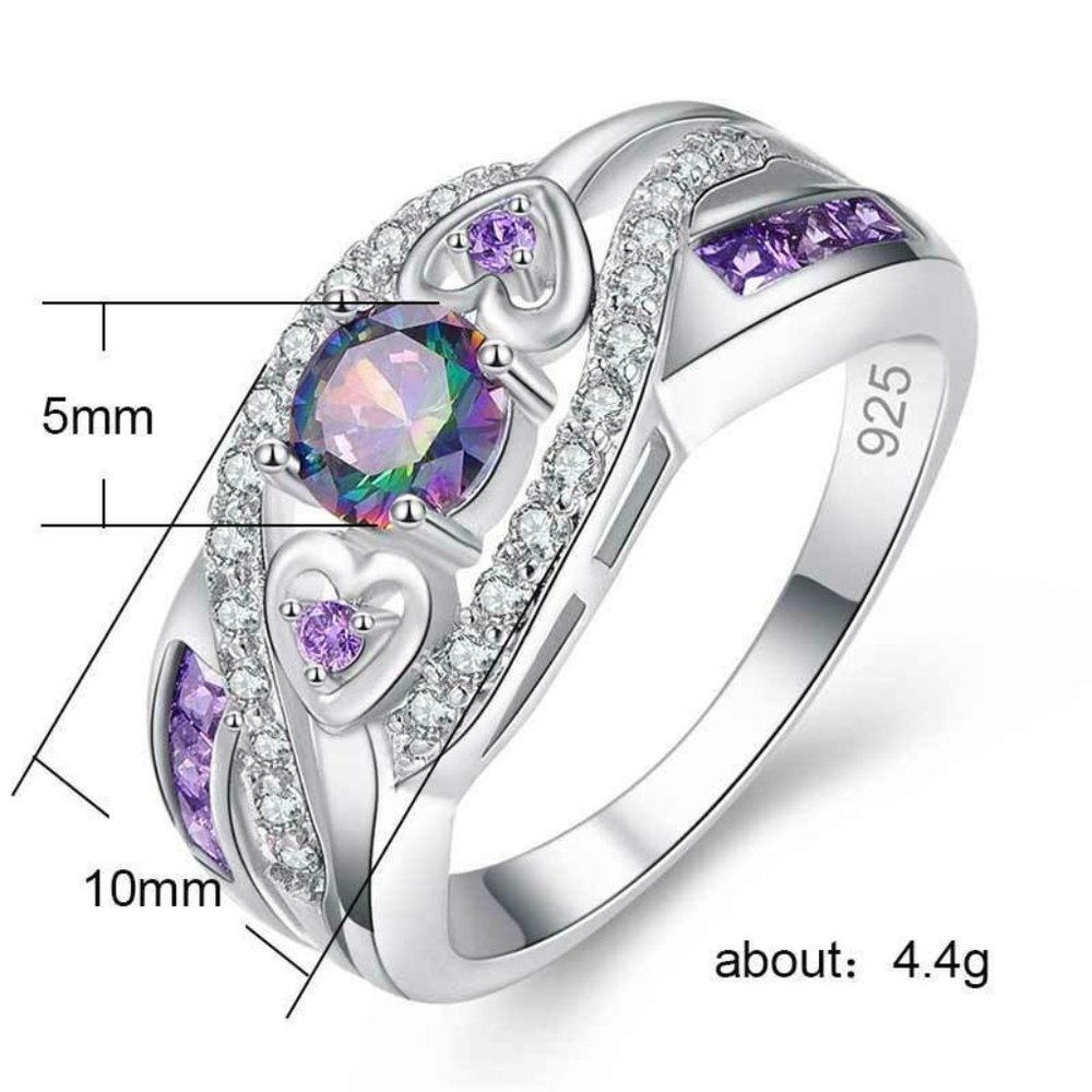 925 Silver Round Cut Mystic Topaz Ring - Picture 5 of 6